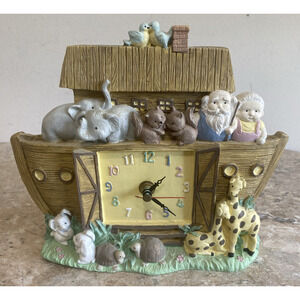 Vintage Enesco Noah's Ark Wall Clock Resin Nursery Decor 9" x 8" Works